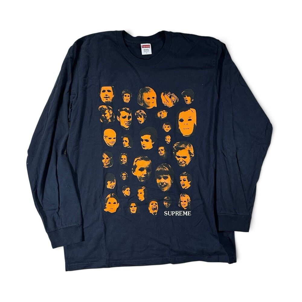 Supreme Faces L/S Tee Navy Long Sleeve T-Shirt FW19 Size L